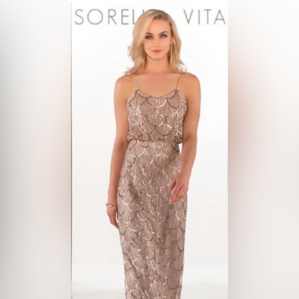 Sorella Vita Art Deco Evening Gown Dress# 1908 in Rose Gold Sequins B2